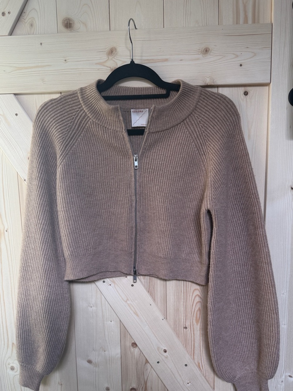 Kerisma Cropped Zip Front Cardigan in Taupe